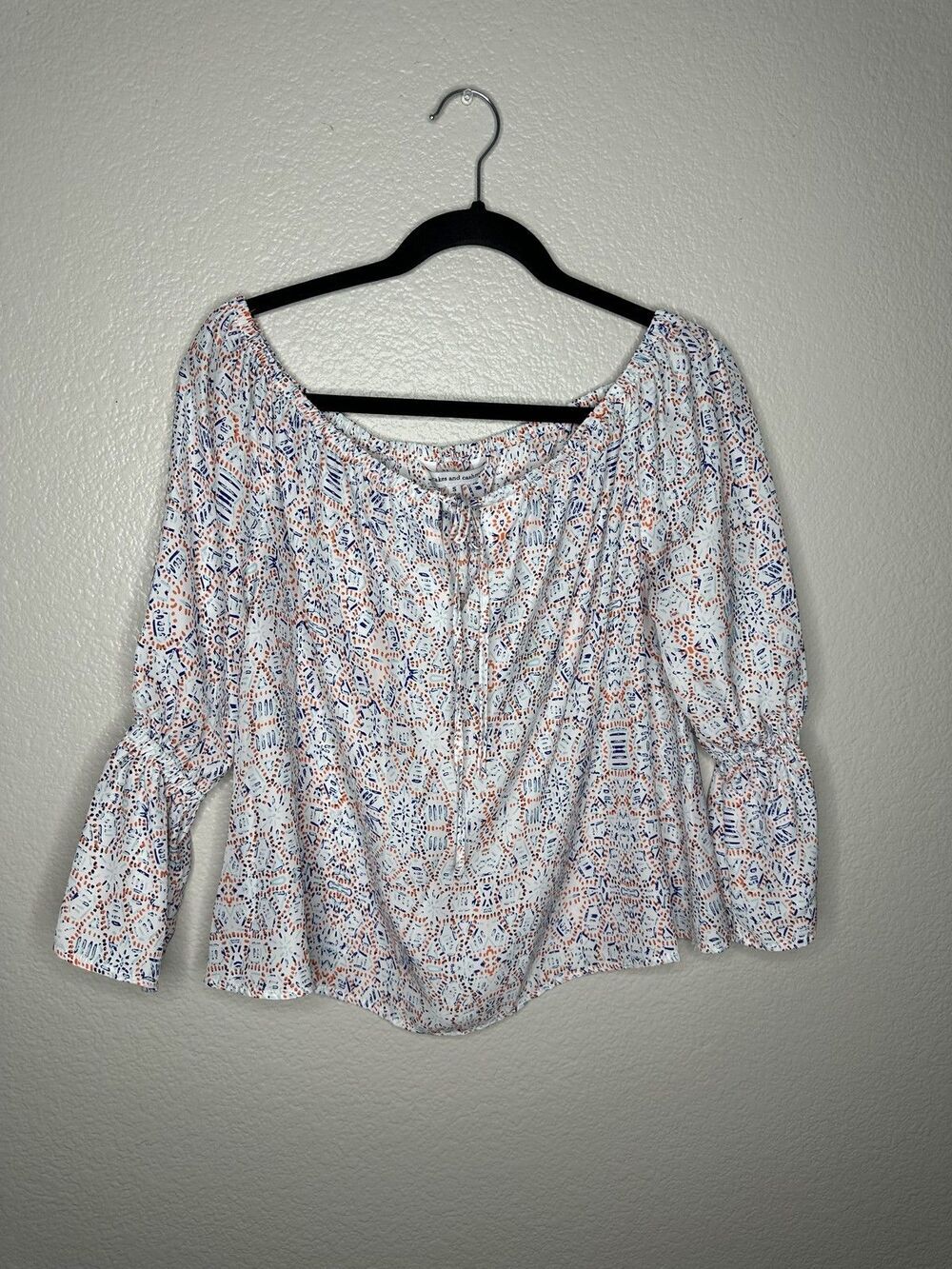 Cupcakes and Cashmere Blouse Womens Small Boho Peasant Top Print